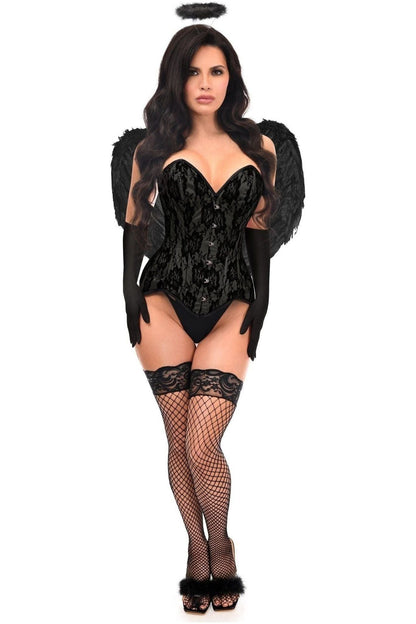 Top Drawer 4 PC Premium Black Angel Corset Costume.