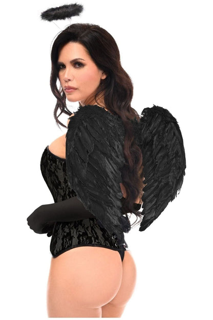 Top Drawer 4 PC Premium Black Angel Corset Costume.