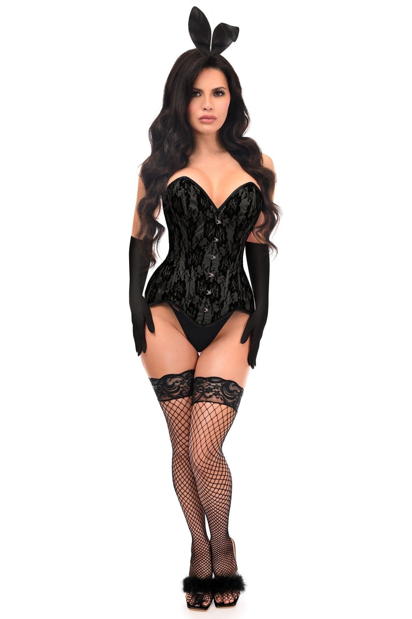 Top Drawer 4 PC Premium Black Bunny Corset Costume.