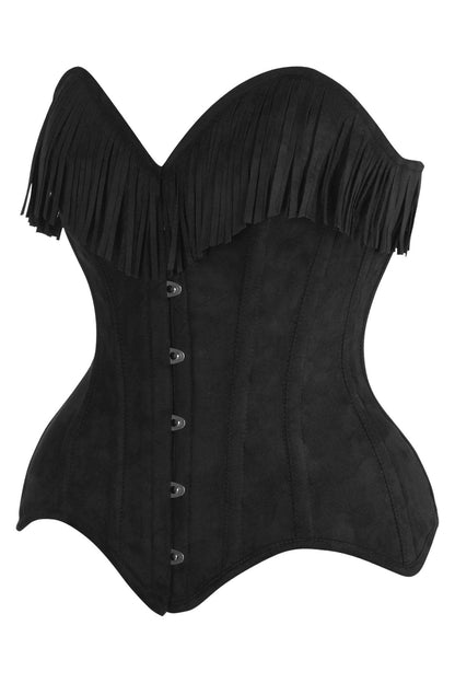 Top Drawer 4 PC Premium Black/Red Suede Fringe Cowgirl Corset Costume