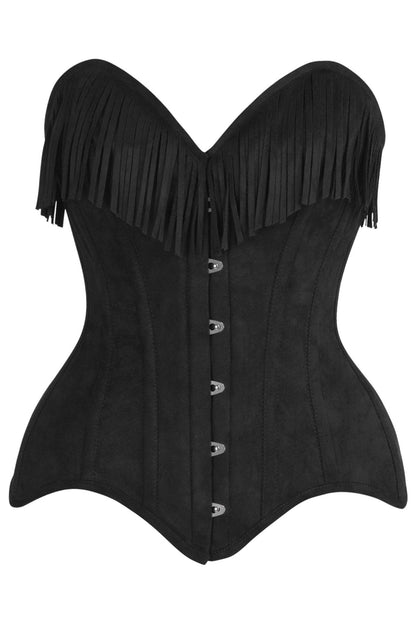 Top Drawer 4 PC Premium Black/Red Suede Fringe Cowgirl Corset Costume