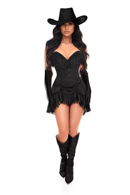 Top Drawer 4 PC Premium Black Suede Fringe Cowgirl Corset Costume