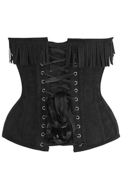 Top Drawer 4 PC Premium Black/Red Suede Fringe Cowgirl Corset Costume