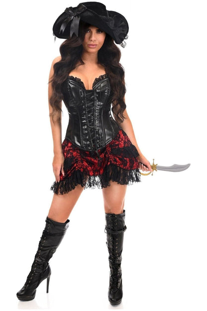 Top Drawer 4 PC Premium Black/Red Lace Pirate Corset Costume.