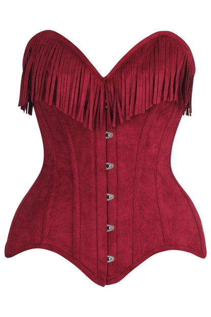 Top Drawer 4 PC Premium Red Suede Fringe Cowgirl Corset Costume