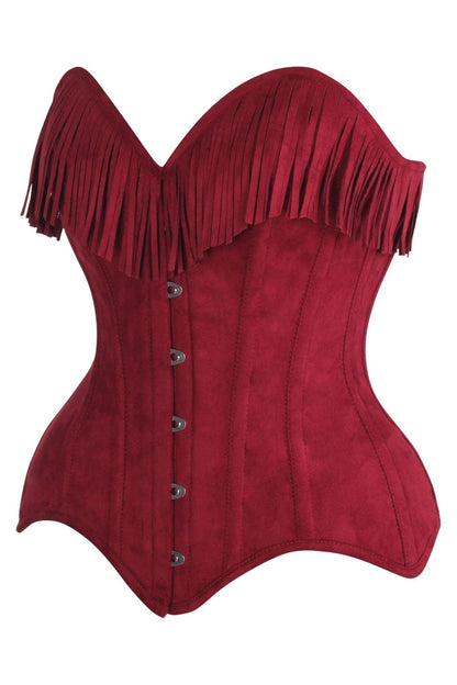Top Drawer 4 PC Premium Red Suede Fringe Cowgirl Corset Costume