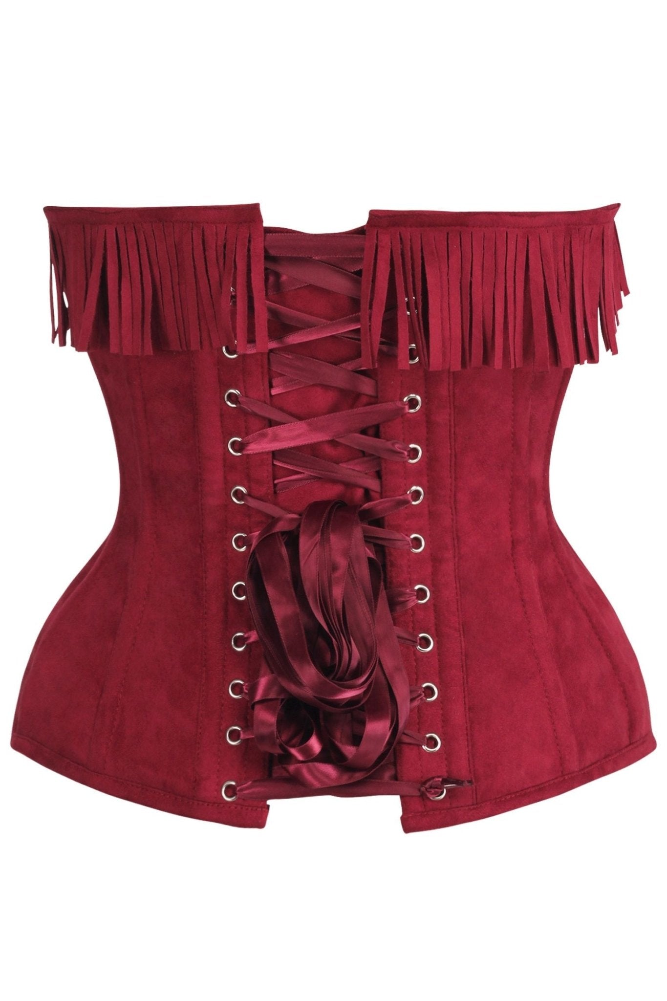 Top Drawer 4 PC Premium Red Suede Fringe Cowgirl Corset Costume