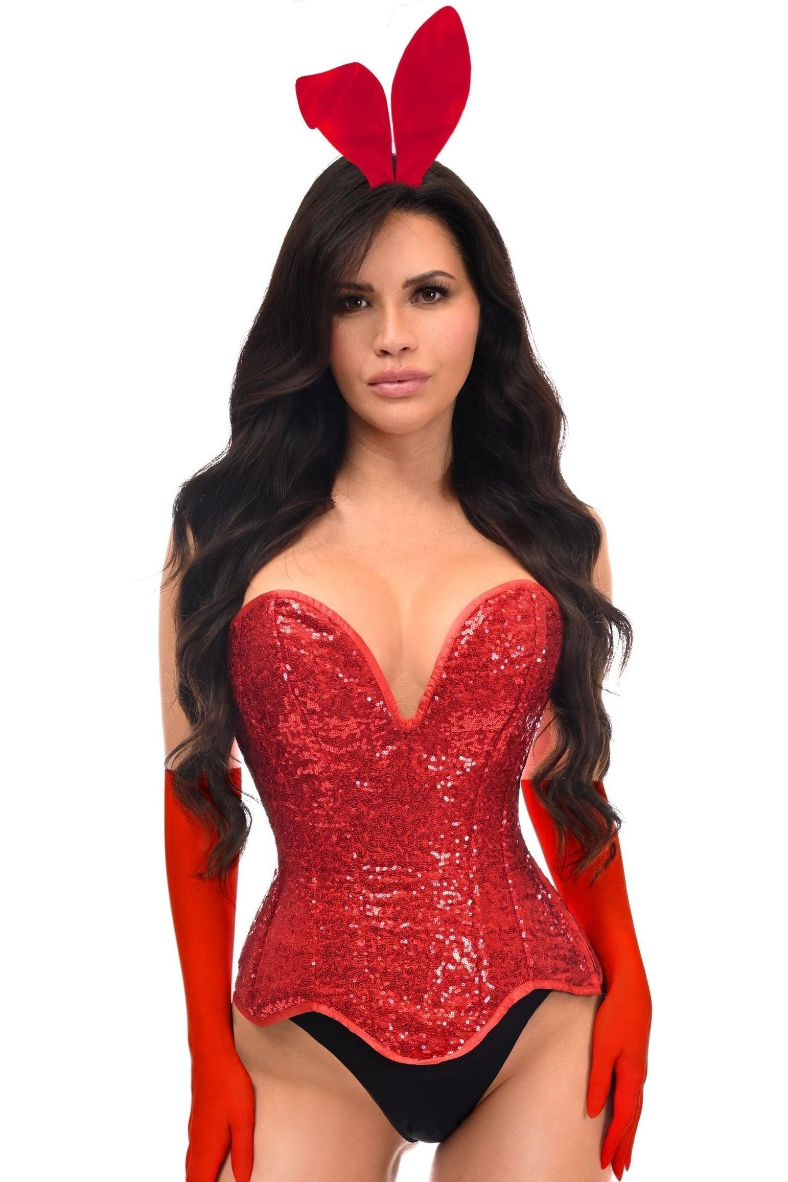 Top Drawer 4 PC Red Sequin Bunny Corset Costume.