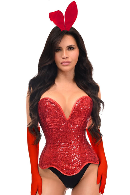 Top Drawer 4 PC Red Sequin Bunny Corset Costume.