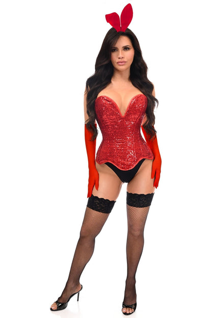 Top Drawer 4 PC Red Sequin Bunny Corset Costume.