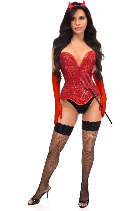 Top Drawer 4 PC Red Sequin Devil Corset Costume.