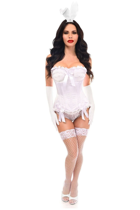 Top Drawer 4 PC White Burlesque Bunny Corset Costume.