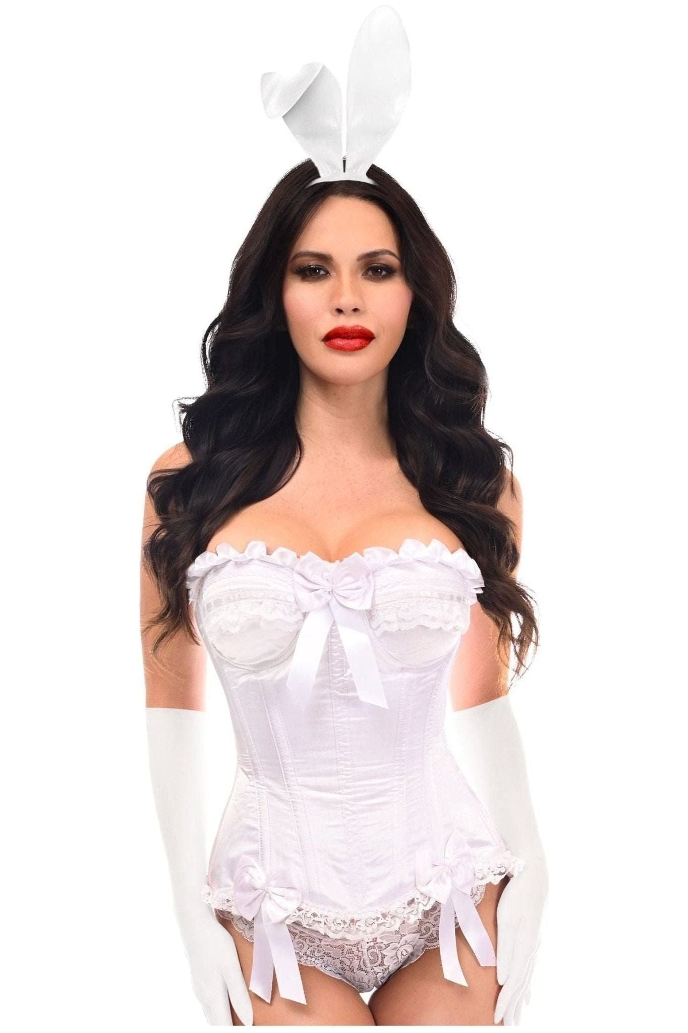 Top Drawer 4 PC White Burlesque Bunny Corset Costume.