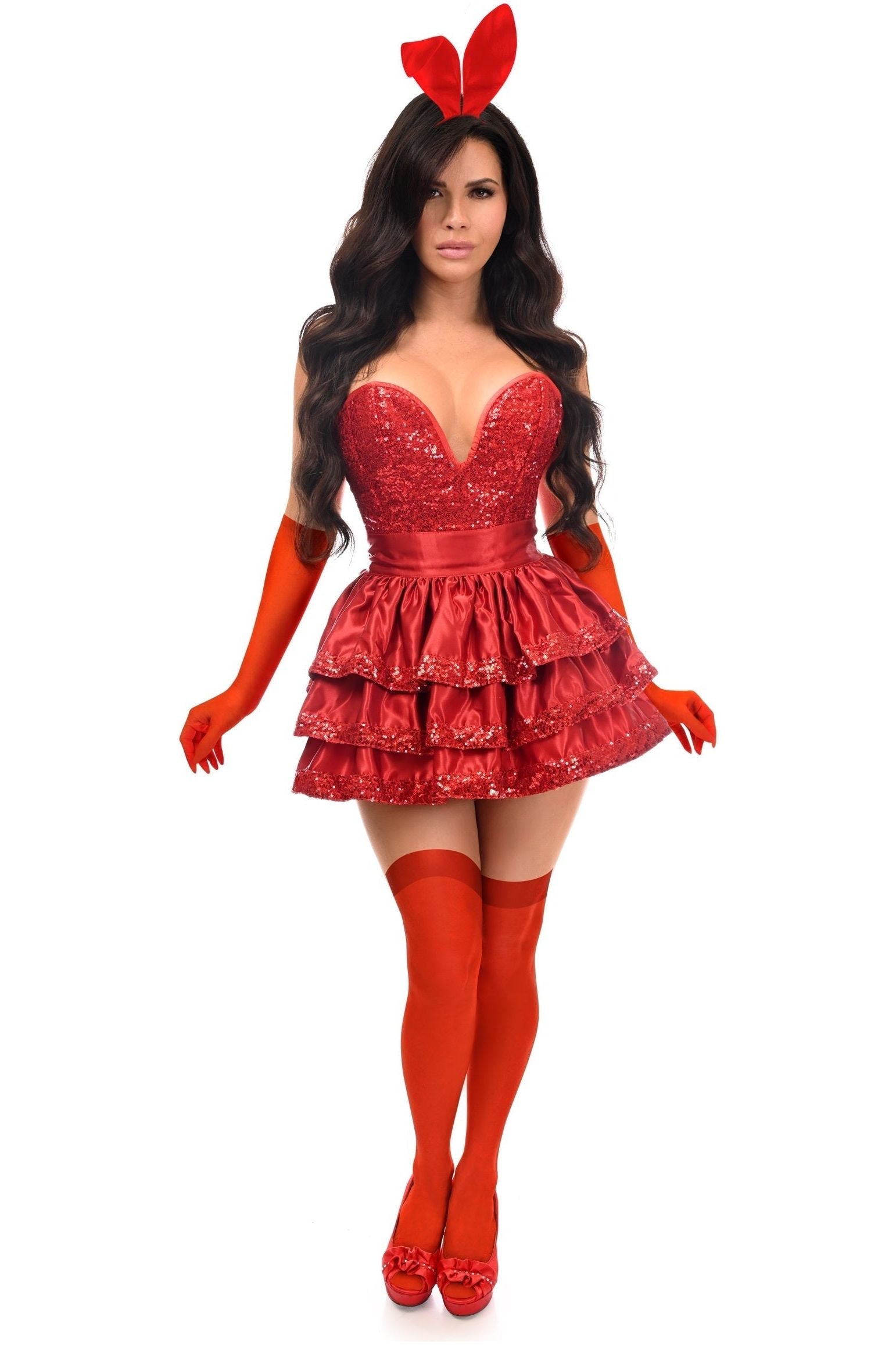 Top Drawer 5 PC Red Sequin Bunny Corset Costume.
