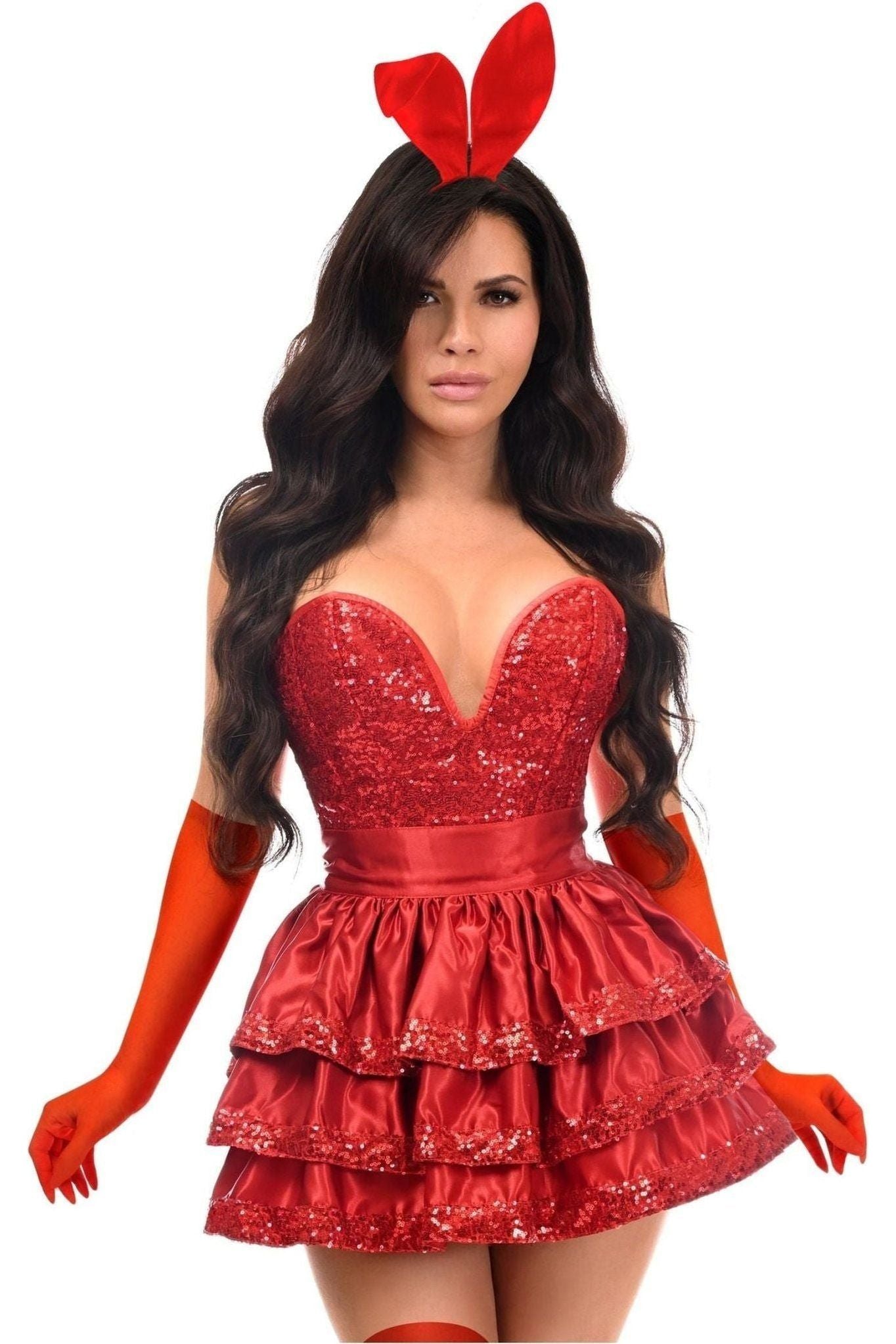 Top Drawer 5 PC Red Sequin Bunny Corset Costume.