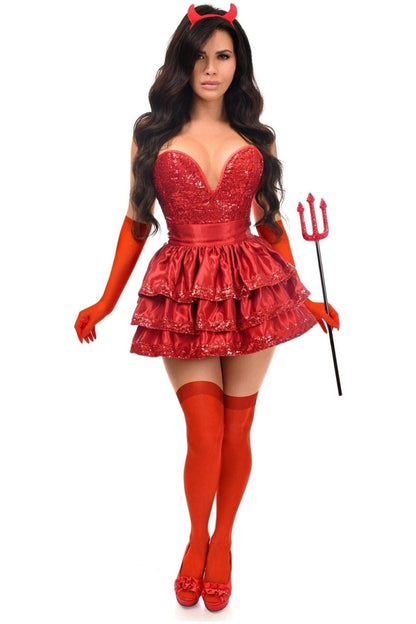 Top Drawer 5 PC Red Sequin Devil Corset Costume.