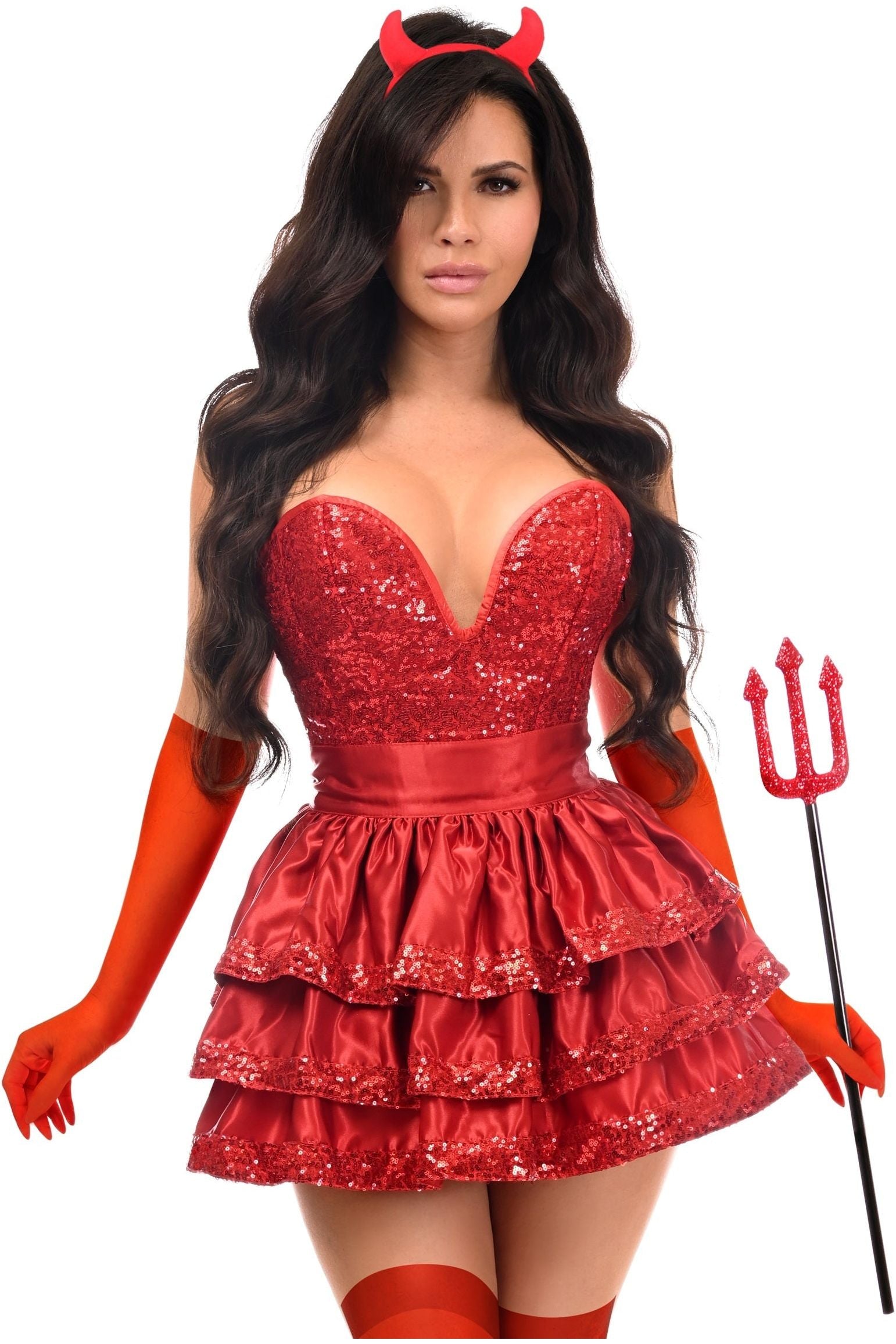Top Drawer 5 PC Red Sequin Devil Corset Costume.