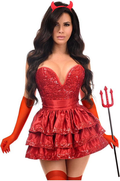 Top Drawer 5 PC Red Sequin Devil Corset Costume.