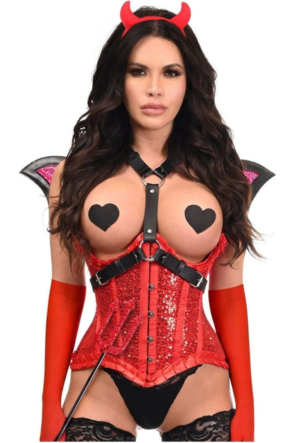 Top Drawer 5 PC Red Sequin Devil Harness Corset Costume.