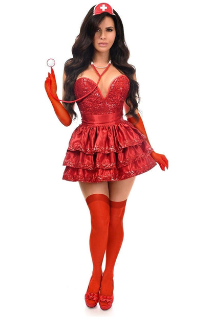 Top Drawer 5 PC Red Sequin Nurse Corset Costume.