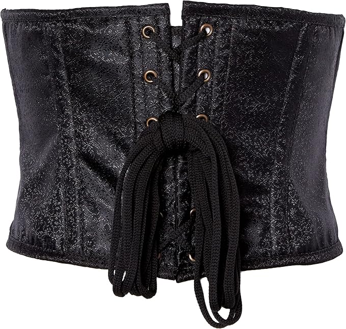 Top Drawer Black Brocade Steel Boned Mini Cincher w/Clasps.