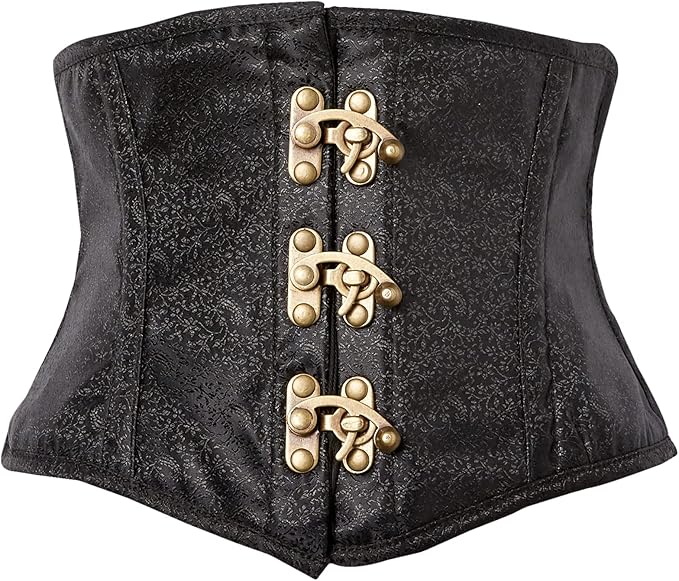 Top Drawer Black Brocade Steel Boned Mini Cincher w/Clasps.