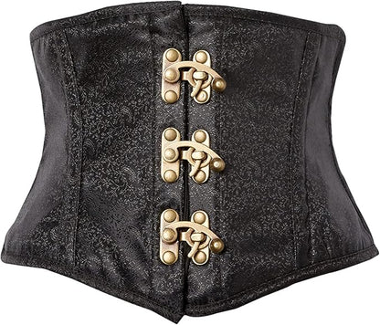 Top Drawer Black Brocade Steel Boned Mini Cincher w/Clasps.