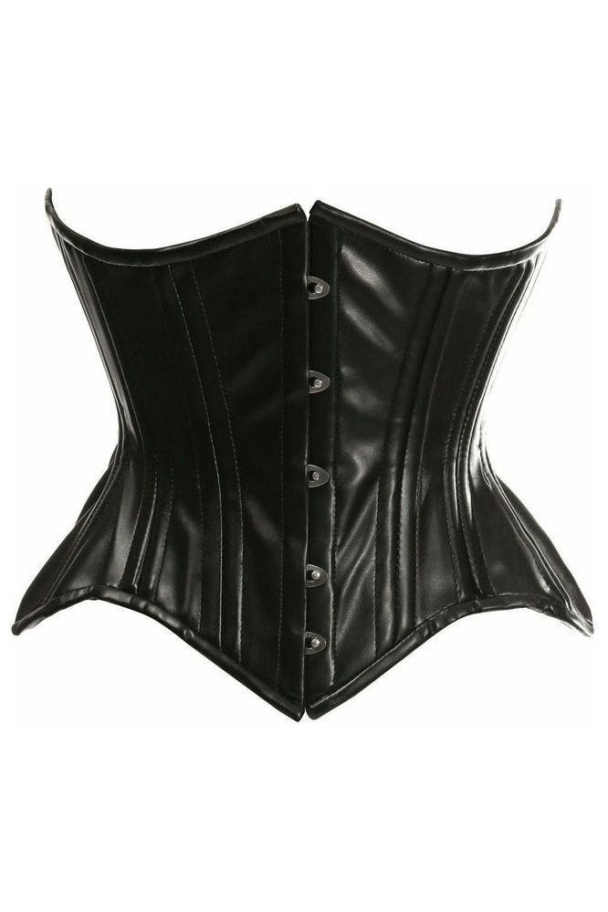 Top Drawer Black Faux Leather Double Steel Boned Curvy Cut Waist Cincher Corset