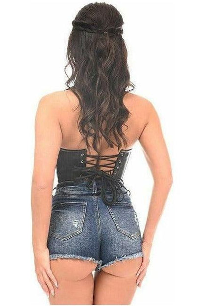 Top Drawer Black Faux Leather Steel Boned Collared Bustier Top
