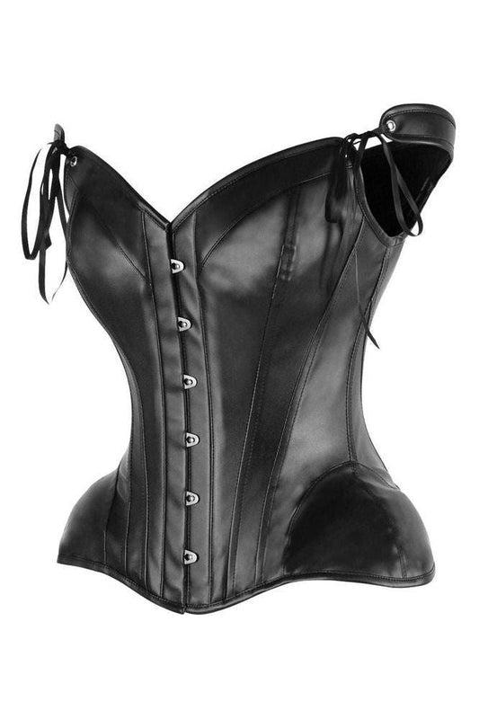 Top Drawer Black Faux Leather Steel Boned Corset w/Straps