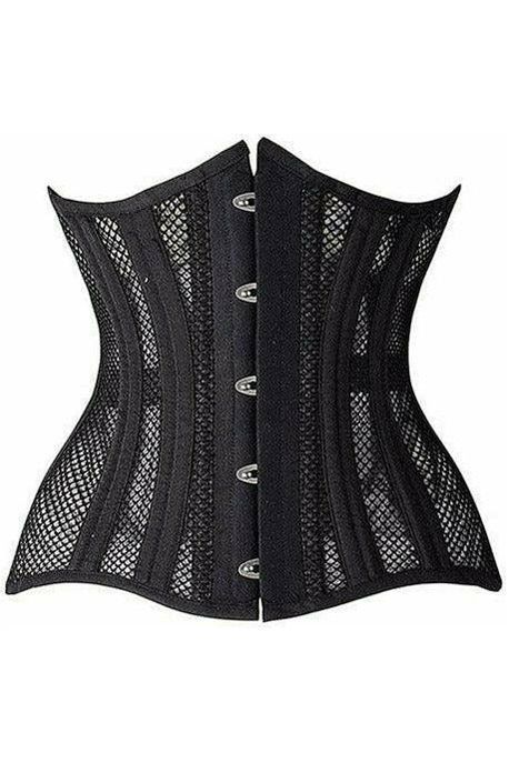 Top Drawer Black Fishnet Double Steel Boned Curvy Cut Waist Cincher Corset