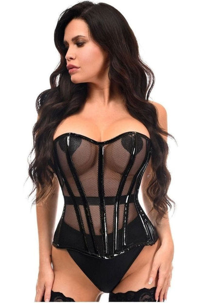 Top Drawer Black Fishnet w/Patent Steel Boned Overbust Corset