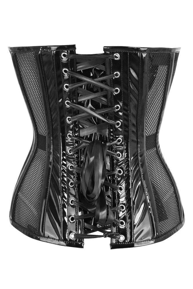 Top Drawer Black Fishnet w/Patent Steel Boned Overbust Corset