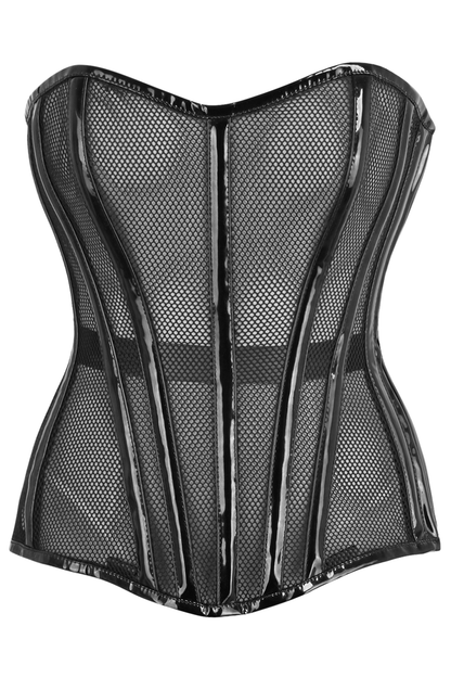 Top Drawer Black Fishnet w/Patent Steel Boned Overbust Corset