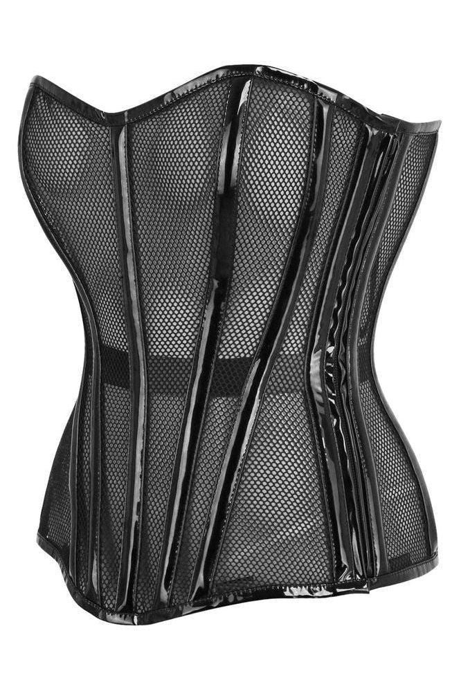 Top Drawer Black Fishnet w/Patent Steel Boned Overbust Corset