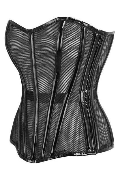 Top Drawer Black Fishnet w/Patent Steel Boned Overbust Corset