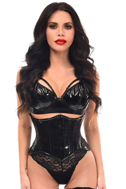Top Drawer Black Patent PVC Vinyl Double Steel Boned Curvy Cut Waist Cincher