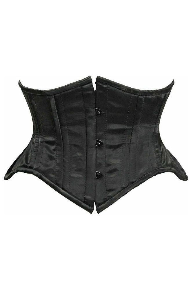 Top Drawer Black Satin Double Steel Boned Curvy Cut Waist Cincher