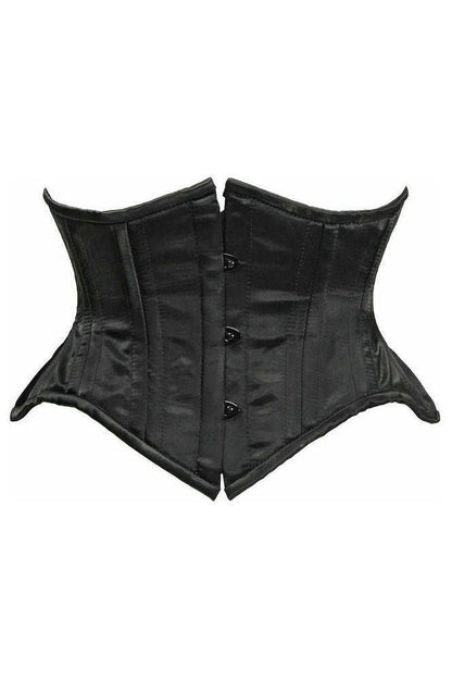 Top Drawer Black Satin Double Steel Boned Curvy Cut Waist Cincher