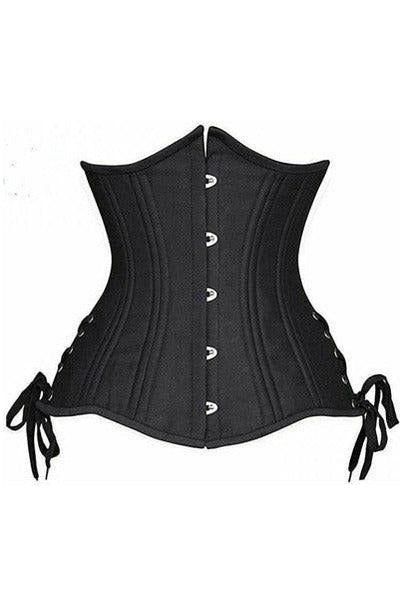 Top Drawer Black Satin Double Steel Boned Curvy Cut Waist Cincher Corset w/Lace-Up Sides