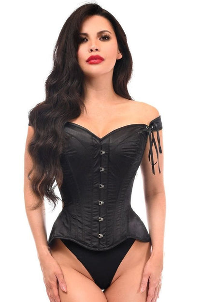 Top Drawer Black Satin Steel Boned Corset w/Straps