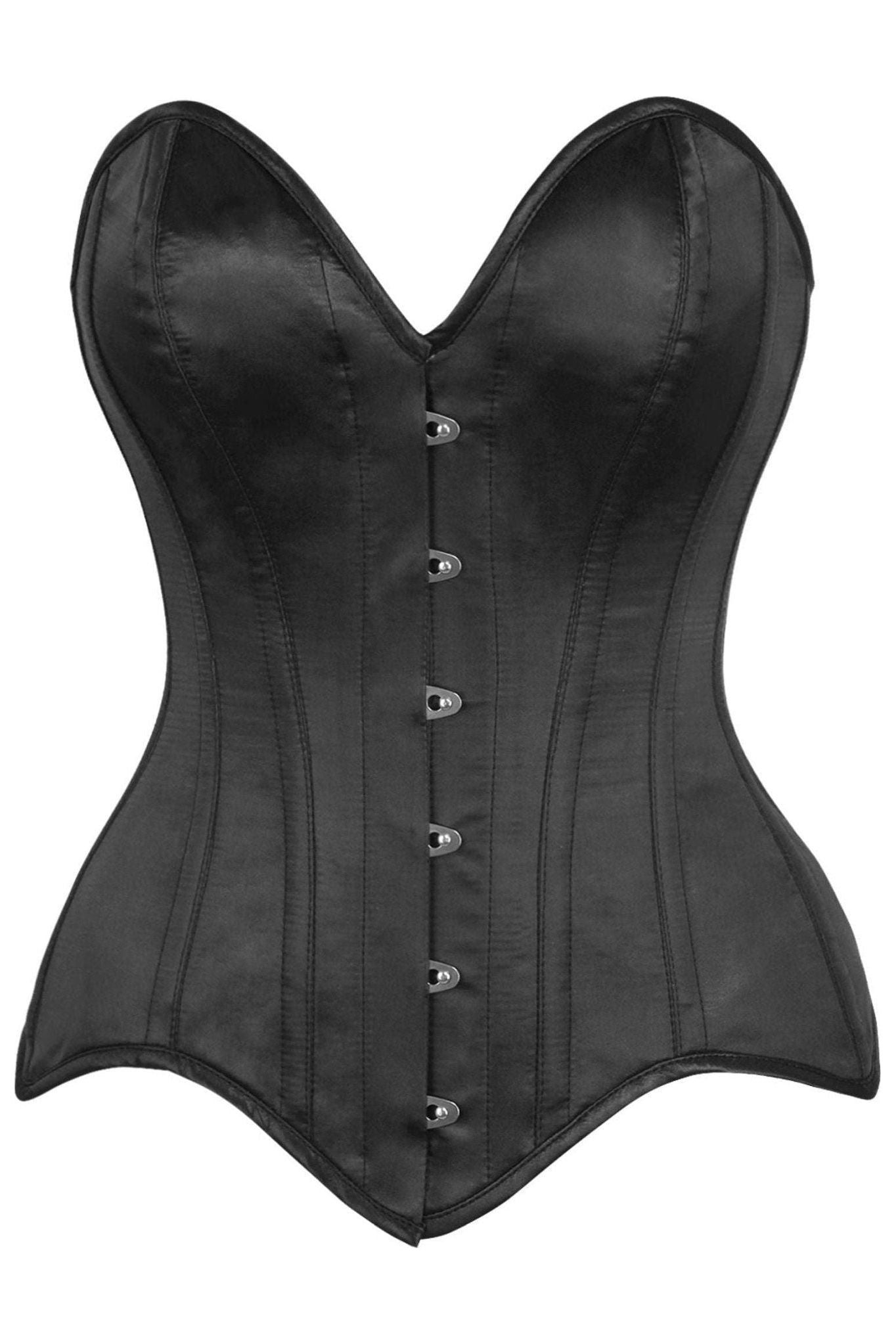 Top Drawer Black Satin Steel Boned Overbust Corset.