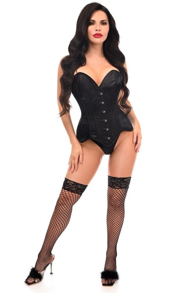 Top Drawer Black Satin Steel Boned Overbust Corset
