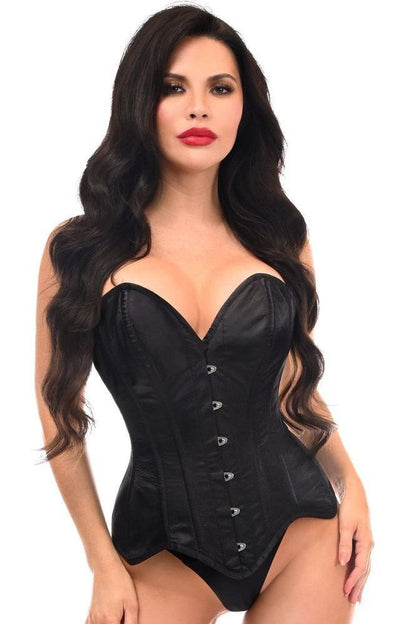 Top Drawer Black Satin Steel Boned Overbust Corset