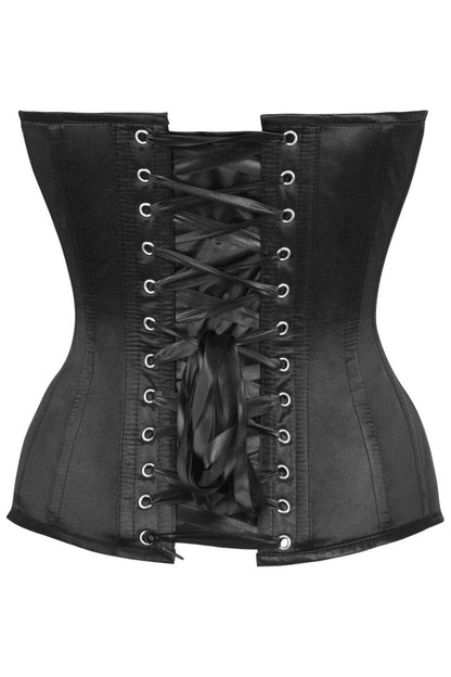 Top Drawer Black Satin Steel Boned Overbust Corset.