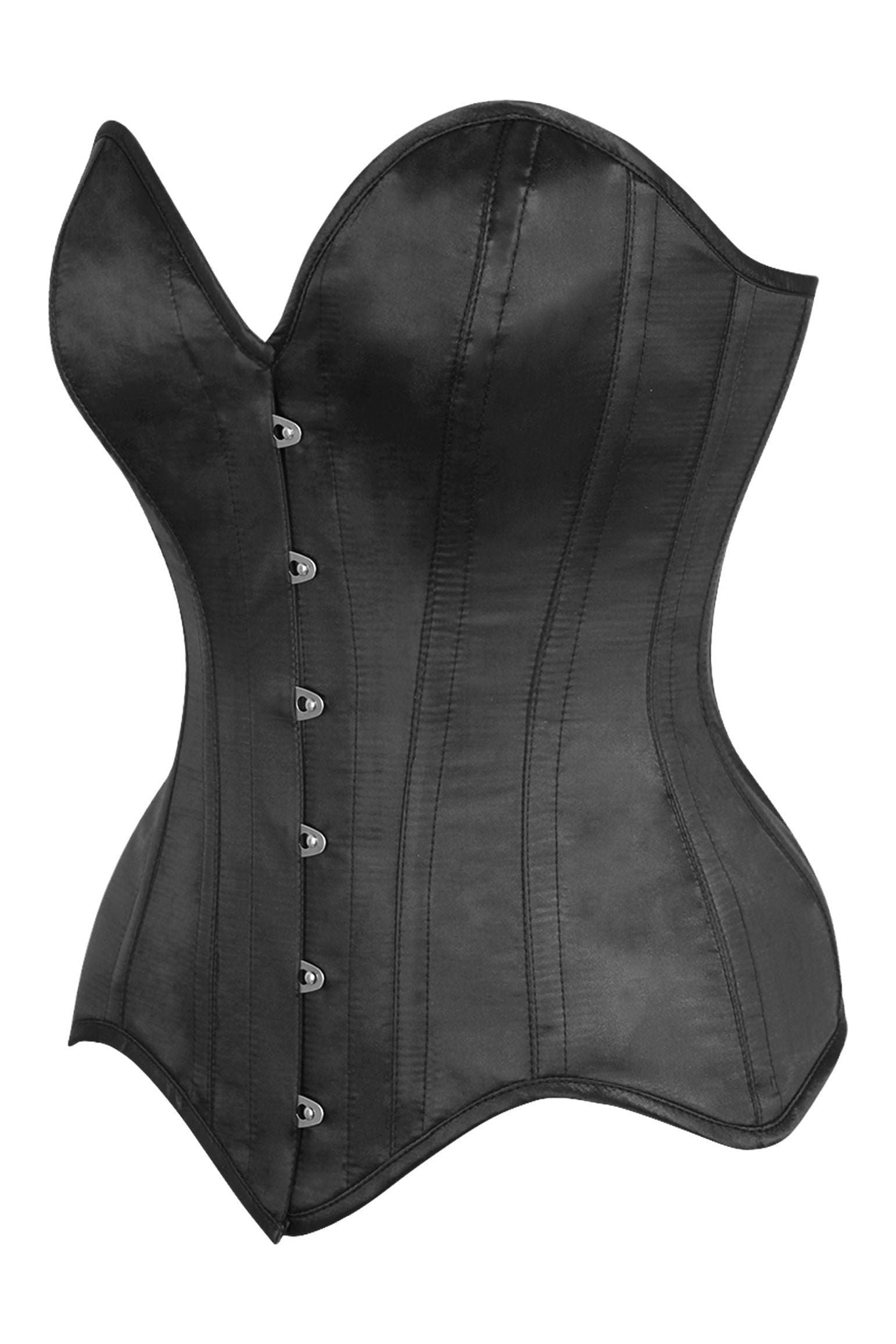 Top Drawer Black Satin Steel Boned Overbust Corset.