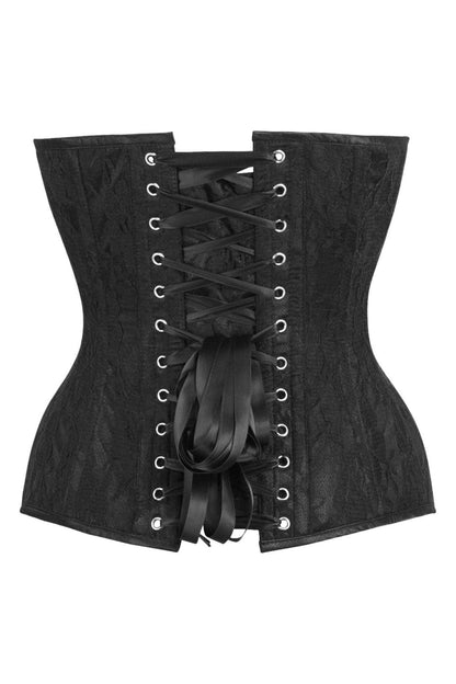 Top Drawer Black Satin w/Black Lace Overlay Steel Boned Overbust Corset.