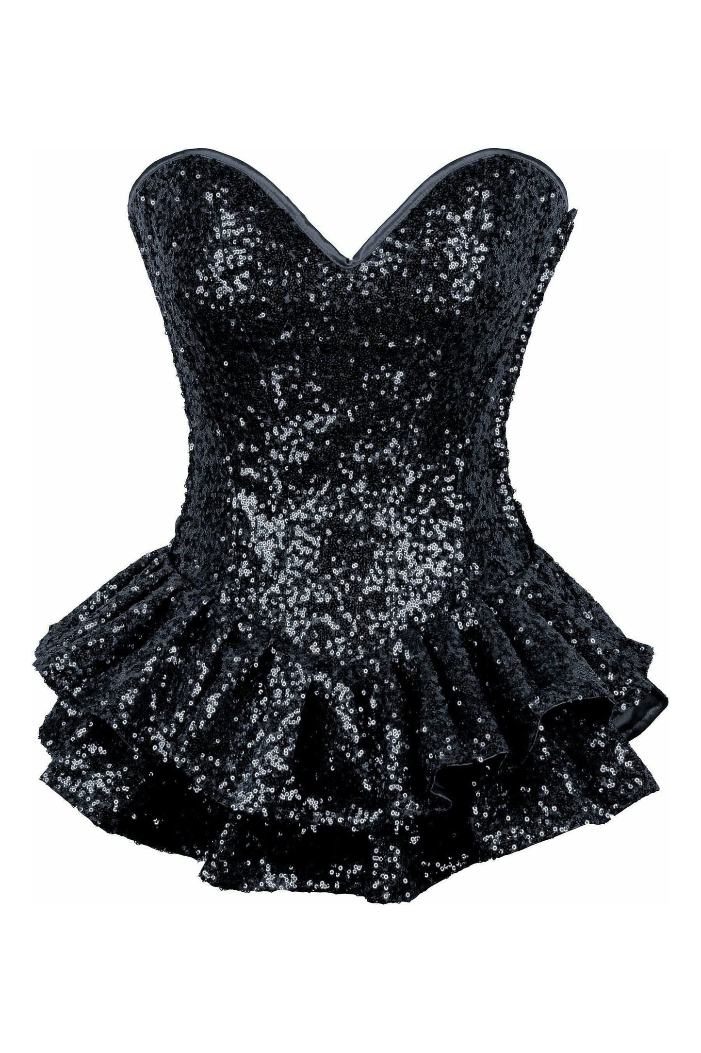 Top Drawer Black Sequin Steel Boned Mini Corset Dress