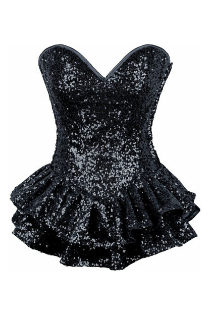 Top Drawer Black Sequin Steel Boned Mini Corset Dress