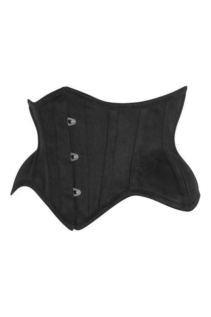 Top Drawer Black Suede Steel Boned Mini Waist Cincher Corset